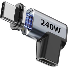 240W 90 Degree Magnetic USB C Adapter with 4 Connector Tips USB-C Adapter, Magnetic USB C Extender, USB4 40Gbps 8K 60Hz Compatible with Thunderbolt 3/4 MacBook Pro/Air 1adapters, 2 Plugs