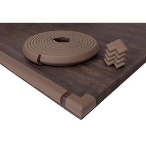 KidKusion Table Cushion | Made in USA | 16 Feet Edge + 4 Corners | Brown | Baby Proof Furniture Edge and Corner Guards