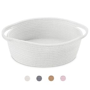 ABenkle Small Basket, 12"x 8" x 5" Cute Small Woven Basket, Rope Room Shelf Storage Basket, Cat Dog Toys Basket Chest Box, Decorative Empty Gift Basket with Handles - Black