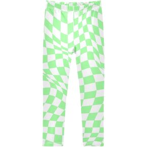 Lime Chequered Distorted Chessboard Girls Leggings Kids Yoga Pants Dance Active Tights 4T-10T
