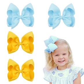 Hair Bows for Girls Alligator Clips Black White Grosgrain Ribbon Solid Color 4PCS Hair Accessories for Little Teen Toddler Girls Kids