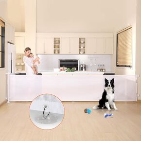 150 Inches Extra Wide Retractable Baby Gates, Baby Gates for Large Openings, Stairs, Hallways and Doorways, Dog Gates for The House Extra Large, Pet Gates for Dogs, Indoor/Outdoor Use, Black