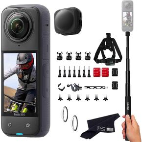 Insta360 X4 Bike Bundle - Waterproof 360 Action Camera with 1/2"" 48MP Sensors, 8K 360 HDR Video, 72MP 360 Photo, |Includes Bike Bundle, Selfie Stick, Lens Cap (256GB), Black