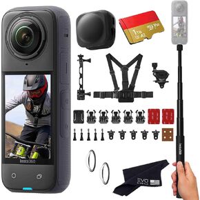 حزمة الدراجة Insta360 X4 - كاميرا أكشن 360 مقاومة للماء مع مستشعرات 1/2 بوصة 48 ميجابكسل، فيديو 8K 360 HDR، صورة 72 ميجابكسل 360، | تتضمن حزمة الدراجة، عصا سيلفي، غطاء عدسة (256 جيجابايت)، أسود