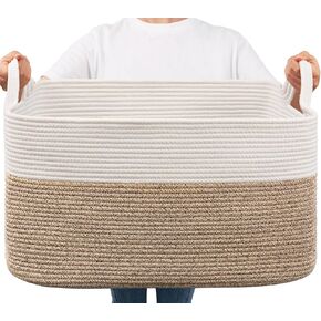 Goodpick Large Blanket Basket, Woven Basket for Storage Rectangle Dirty Clothes Basket for Laundry, Living Room, Nursery, Bedroom Rope Storage Basket for Blankets, Toys, 21.6" x 14.9" x 11.8"
