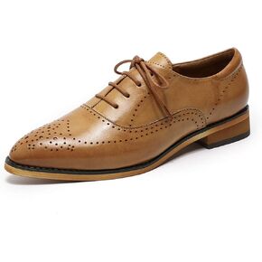 Mona flying Women's Leather Perforated Lace-up Oxfords Brogue Derby Shoes for Ladies
