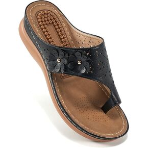 Aomigoct Sandals for Women Wedge Shoes: Double Flowers Decor Comfortable Orthopedic Sandals Womens Dressy Summer Flip Flops Casual Walking Wedges