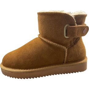 GRWDEN Women's Suede Snow Boots, Classic Genuine Leather Mid-Calf Boots, Fashionable Warm Slip-On Boots, Faux Fur Lining Rubber Sole Waterproof, Non-slip and Comfortable Suede Winter Boots