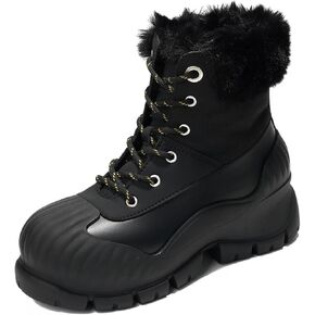 Project Cloud Snow Boots for Women Waterproof Genuine Leather 2.5" Platform Wedge Womens Boots - Memory Foam Fur Boots Winters Boots for Women Non-Slip Rain Boots Women's Snow Boots (Lydia)