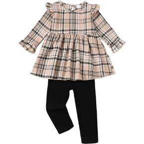 Baby Toddler Girls Clothes Plaid Long Sleeve Ruffle Shirts Pant Cute 2 Piece Fall Winter Baby Girl Outfit Set