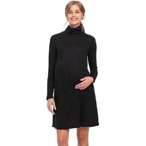 Womens Shimmer Long Sleeve Turtleneck Maternity Dress