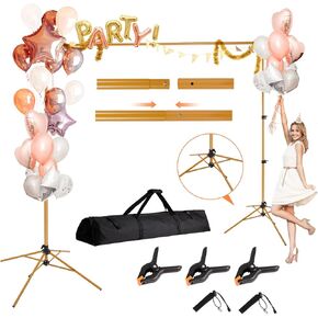 حامل خلفية مقاس 8.5 * 10 أقدام - حامل خلفية ذهبي بأربعة أرجل أكثر استقرارًا وقابل للتعديل حديثًا للحفلات، حامل خلفية للصور لعرض الإعلانات وتصوير الفيديو، حامل قوس بالون الزفاف in Kuwait