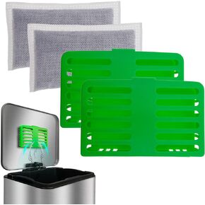 Trash Can Deodorizer Kit Stick-On Activated Carbon Odor Eliminator for Large Trash Cans, Indoor Kitchen Compost bins, Big Step or Touchless Sensor Garbage Cans (2 Green Kits)