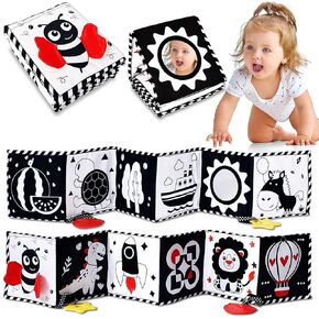 High Contrast Baby Toys For Newborn： Black And White Baby Toys Book 0-3 Months - Tummy Time Mirror For Infant 6 7 8 9 10 11 12 Months Developmental Toys Montessori Sensory Toys Baby Girls Boys Gift