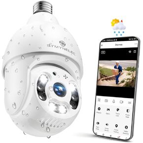 SYMYNELEC Light Bulb Security Camera Outdoor Waterproof 2.5K, 2.4GHz Wireless WiFi Light Socket Security Cam with AI Human Motion Detection Tracking Color Night Vision Works with Alexa Google (2 PCS)