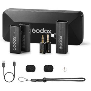 GODOX MoveLink Mini Wireless Microphone, 100m Range, 2.4GHz Noise Cancelling Mic, Omnidirectional Lavalier Microphone for Record Interviews, Vlogs, Lightning
