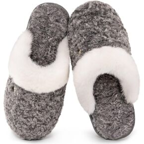 HomeTop Women's Cute Fuzzy Memory Foam Scuff Slippers Comfy Bedroom Lightweight Indoor House Shoes with Luxury Fluffy Collar