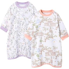 2 Pack Long Sleeve Sleep Sack with Leg Snaps for Baby Boys Girls, Cotton Printed Sleeping Bags