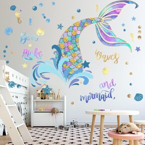 Wall Decals Mermaid Nursery Room Decor for Girls Bedroom, Kids Mermaid Wall Stickers Decorations for Bedroom, Mermaid Tail Stickers, Baby Girl Wall Decals，Purple Mermaid Tail Wall Decor