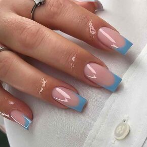 RikView Acrylic Press on Nails French Tip Nails Oval Glossy Fake/ False Nails with Design Full Cover (Black)