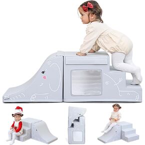 High-end Foam Climbing Blocks for Toddlers 1-3 -Large VeganLeather Baby Climbing Blocks -Chic Soft Play Climbing for Toddlers -Montessori Toddler Climbing Toys for 1 Year Old Gift & Baby Slide