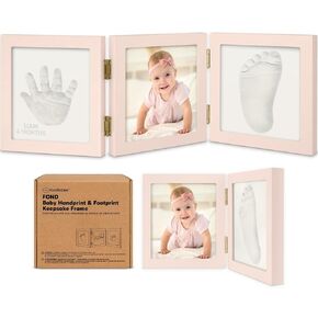 Baby Shower Gifts for Boys, Girls - Baby Hand and Footprint Kit, Newborn Handprint Kit, Keepsake Photo Frame, Nursery Picture Frame, Mother's Day Gifts (Alpine White)
