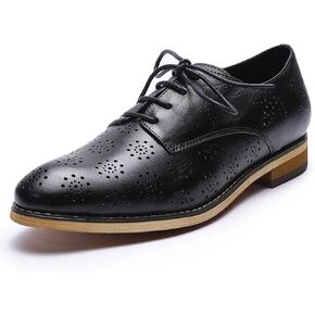 Mona flying Women's Printed Oxfords Brogue Derby Ladies Lace up Leather Shoes