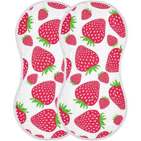 Muslin Baby Burp Cloths Set of 1, Soft Absorbent Cute Strawberry Muslin Washcloths, Bibs, Face Towel for Newborn Boys Girls, 22 x 11 Inch