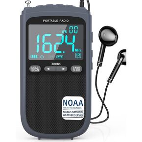 Greadio NOAA Weather Alert Radio, AM FM Radio Portable with Best Reception,Transistor Radio with 900mAh Rechargeable Battery,LCD Display,Earphone Jack,Digital Clock,for Emergency,Hurricane