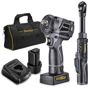 Durofix G12 Series 12V Cordless Li-ion 1/2" Drive Impact Wrench & 3/8" Drive Extended Ratchet Wrench Tool Kit with 2 Batteries