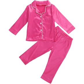 Multitrust Baby Girls Boys Silk Pajamas Set Solid Long Sleeve Button Down Shirts Tops and Pants Infant Satin Pj Lounge Sets