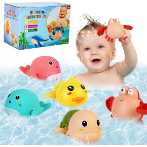Baby Bath Toys 5 Pcs Set,Wind Up Bath Toys for Toddlers,Bathtub Toys for Kids,Dolphins,Crabs,Turtles,Ducks Floating Water Toys,Swimming Pools Bath Toys for Boys Girls