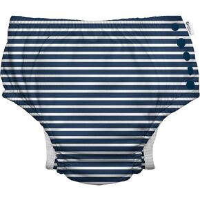 i play. by green sprouts Reusable, Eco Snap Swim Diaper with Gussets, UPF 50, 5T, Navy Stripes, Patented Design, STANDARD 100 by OEKO-TEX Certified