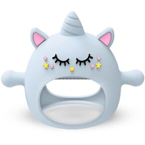 Teething Toys for Babies 6-12 Months, Tinabless Unicorn Never Drop Silicone Teether Designed for Babies 0-6 Months, Car Seat Toy for New Born, Natural Organic Baby Teether for Boys&Girls, Pink