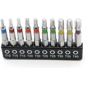 TEMO 10 pc Color Coded T10-T40 6 point Torx Impact Ready 2 Inch Long Screwdriver Insert Bit Set