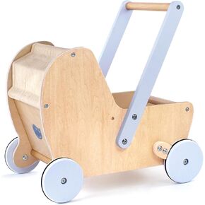 Wooden Baby Doll Pram Stroller,Wooden Baby Walker Push and Pull Doll Stroller,Baby Wooden Toy Stroller for Toddler Boys Girls 18 Months and Up