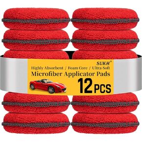 Sukh 12 Pack Microfiber Foam Car Wax Applicator Pad - Foam Applicator Pads Detailing Round 4.72 inch Polishing Sponges for Car Wax Applicator Pad Round Blue