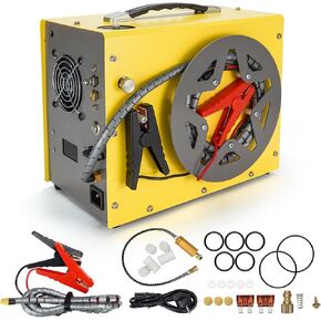 PCP Air Compressor, Auto-stop Powered by DC 12V Car or Home AC 110V/220V, 4500Psi/30Mpa/300Bar Oil/Water Free,Wire Spool Portable Design,PCP Compressor for Paintball, Scuba, Air Rifle