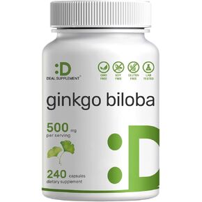 Ginkgo Biloba 500mg Per Serving, 300 Capsules, 5 Month Supply – Grown in Northern Asia – Extra Strength, Non-GMO, No Gluten