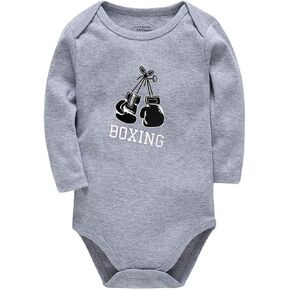 Boxing Gloves Newborn Long Sleeve Unisex Baby Bodysuit for Boy Girl 0-3 Months Gray