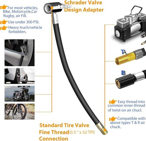 Au Accessory 360-Degree Swivel Tire Inflator Hose Adapter with Lock-On Air Hose - Universal Fit for All Tire Pumps in Saudi Arabia