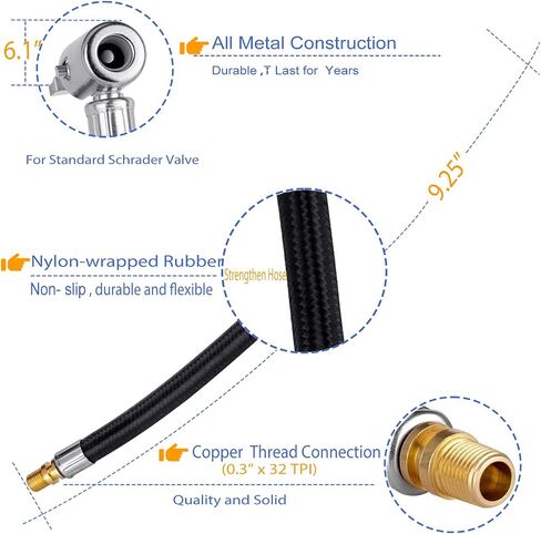 Au Accessory 360-Degree Swivel Tire Inflator Hose Adapter with Lock-On Air Hose - Universal Fit for All Tire Pumps in Saudi Arabia