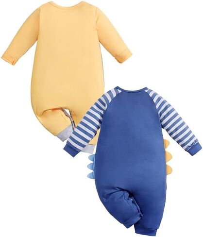 2- Pack Newborn Infant Baby Girls Boys Dinosaur Bear Print Romper Outfit Long Sleeve Jumpsuit Summer Onesie in Saudi Arabia