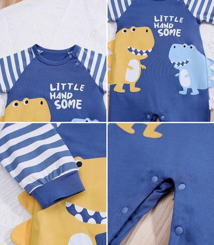 2- Pack Newborn Infant Baby Girls Boys Dinosaur Bear Print Romper Outfit Long Sleeve Jumpsuit Summer Onesie in Saudi Arabia