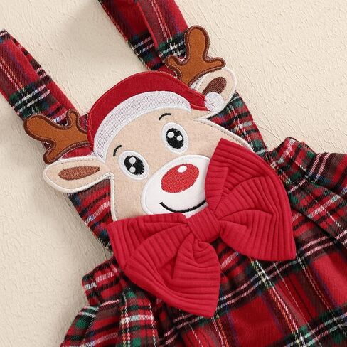 FYBITBO My First Christmas Baby Girl Outfits Newborn Infant Ribbed Romper Ruffle Plaid Skirt Overalls Dress Clothes Set in Saudi Arabia