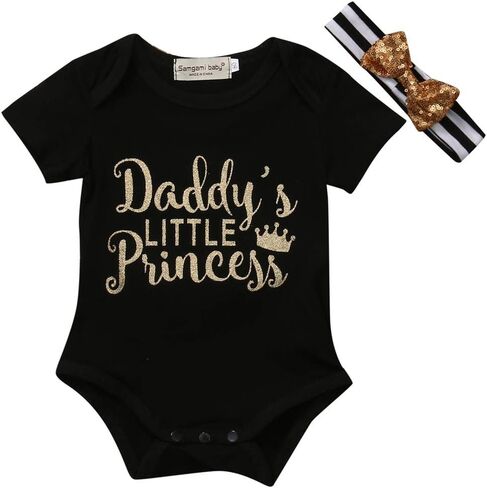 Infant Baby Girls Daddys Letter Playsuit Romper Bodysuit Short Sleeve Shirt in Saudi Arabia