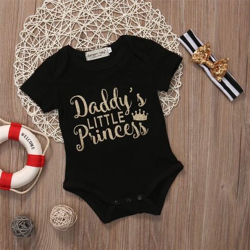 Infant Baby Girls Daddys Letter Playsuit Romper Bodysuit Short Sleeve Shirt in Saudi Arabia
