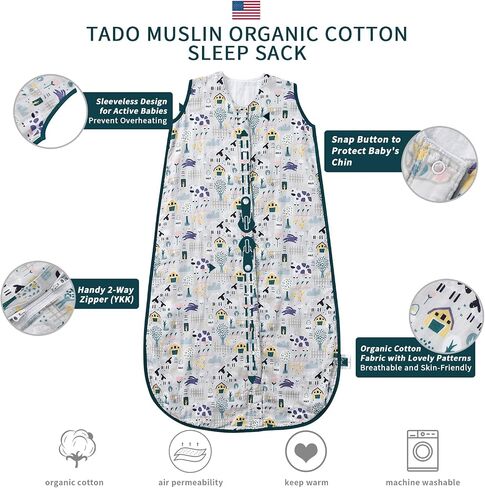 TADO MUSLIN Toddler Sleep Sack 2-4T, 0.5 TOG Lightweight Wearable Blanket for Baby, 100% Organic Cotton Muslin 4 Layers, Sleeveless Sleeping Bag, 2-Way YKK Zipper, OEKO-TEX Certified, Blue Star Moon in Saudi Arabia