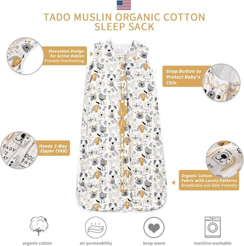 TADO MUSLIN Toddler Sleep Sack 2-4T, 0.5 TOG Lightweight Wearable Blanket for Baby, 100% Organic Cotton Muslin 4 Layers, Sleeveless Sleeping Bag, 2-Way YKK Zipper, OEKO-TEX Certified, Blue Star Moon in Saudi Arabia