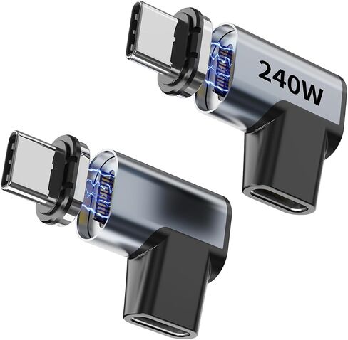 240W 90 Degree Magnetic USB C Adapter with 4 Connector Tips USB-C Adapter, Magnetic USB C Extender, USB4 40Gbps 8K 60Hz Compatible with Thunderbolt 3/4 MacBook Pro/Air 1adapters, 2 Plugs in Kuwait